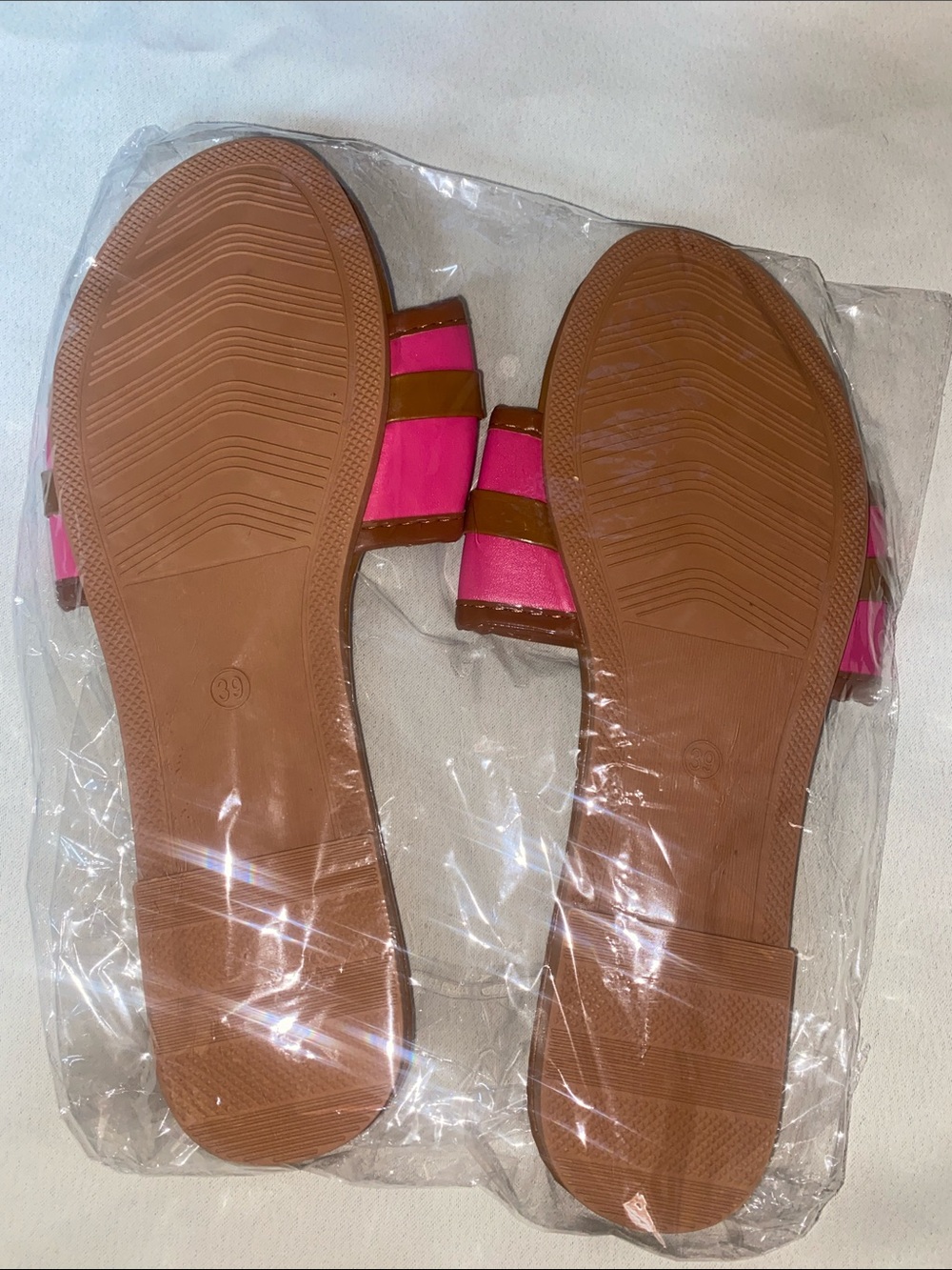 Unbranded Women's Pink Slide Sandals with Brown Footbed